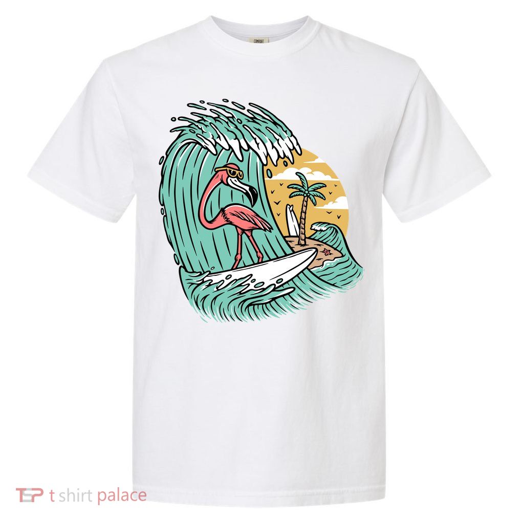 Cute Flamingo Surfing The Sea Holiday Gift Surf Garment-Dyed Heavyweight T-Shirt