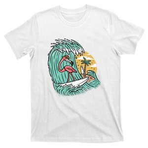 Cute Flamingo Surfing The Sea Holiday Gift Surf T-Shirt