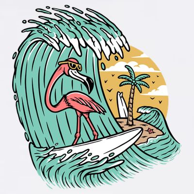 Cute Flamingo Surfing The Sea Holiday Gift Surf T-Shirt