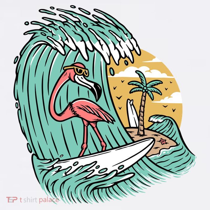Cute Flamingo Surfing The Sea Holiday Gift Surf Tall T-Shirt