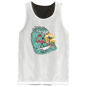 Cute Flamingo Surfing The Sea Holiday Gift Surf Mesh Reversible Basketball Jersey Tank