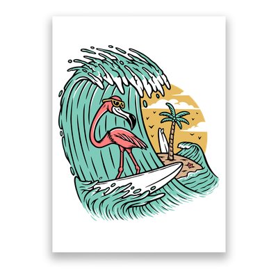 Cute Flamingo Surfing The Sea Holiday Gift Surf Poster