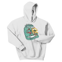 Cute Flamingo Surfing The Sea Holiday Gift Surf Kids Hoodie