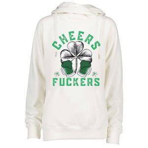 Cheers Fckers Shamrock Irish Day Saint PatrickS Day Womens Funnel Neck Pullover Hood