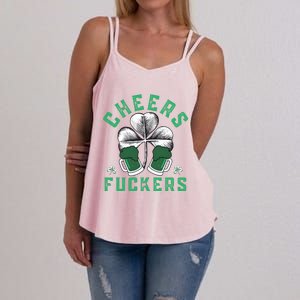 Cheers Fckers Shamrock Irish Day Saint PatrickS Day Women's Strappy Tank