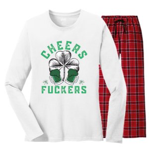 Cheers Fckers Shamrock Irish Day Saint PatrickS Day Women's Long Sleeve Flannel Pajama Set 