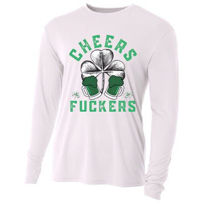 Cheers Fckers Shamrock Irish Day Saint PatrickS Day Cooling Performance Long Sleeve Crew