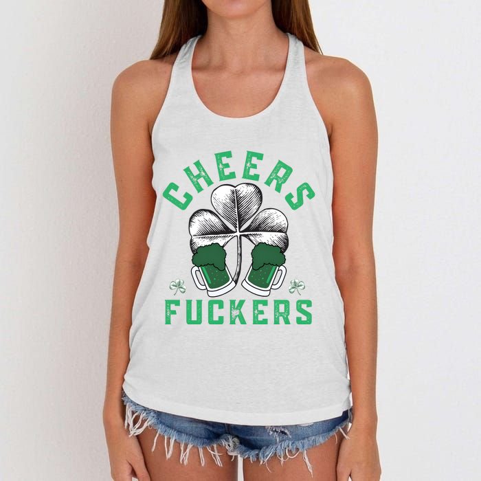 Cheers Fckers Shamrock Irish Day Saint PatrickS Day Women's Knotted Racerback Tank