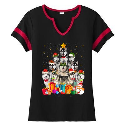 Christmas Funny Siberian Husky Dog Tree Xmas Pet Dog Lover Meaningful Gift Ladies Halftime Notch Neck Tee