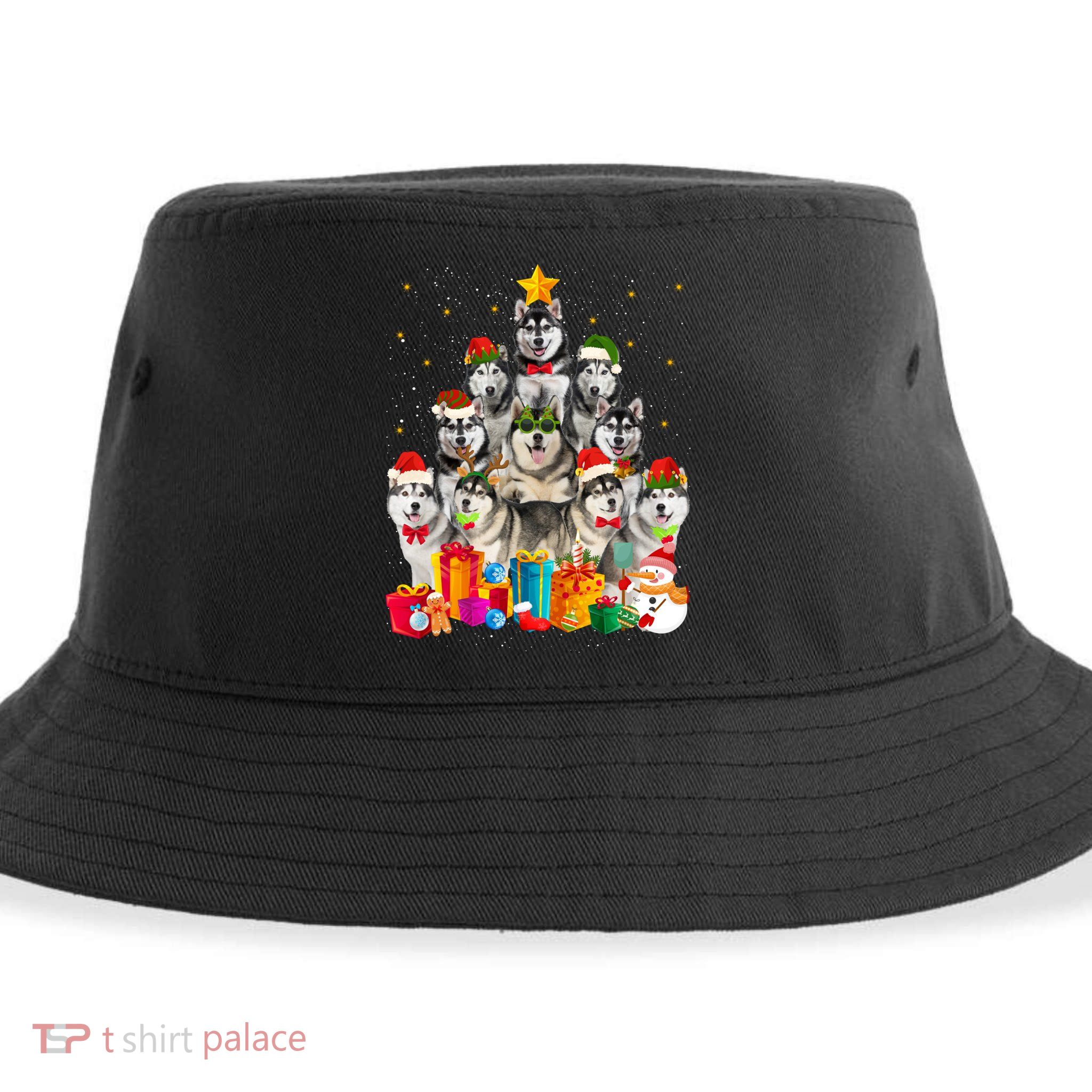 Christmas Funny Siberian Husky Dog Tree Xmas Pet Dog Lover Meaningful Gift Sustainable Bucket Hat