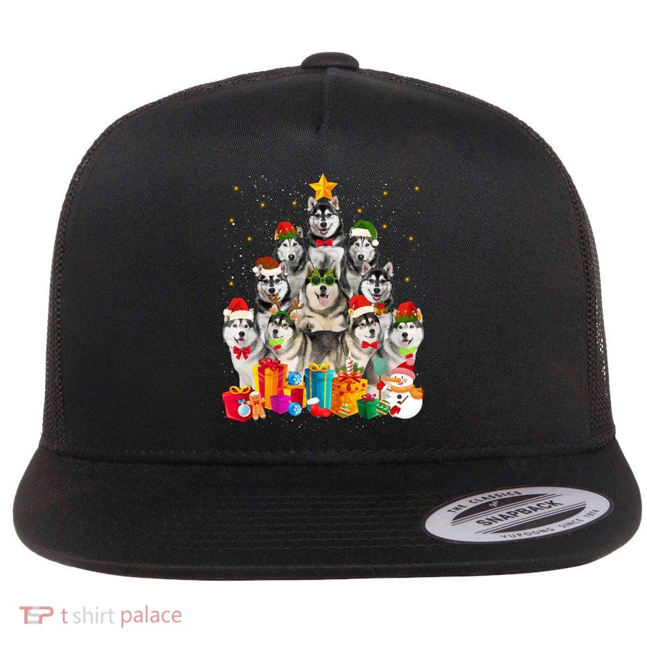 Christmas Funny Siberian Husky Dog Tree Xmas Pet Dog Lover Meaningful Gift Flatbill Hat