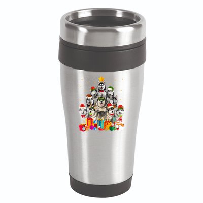 Christmas Funny Siberian Husky Dog Tree Xmas Pet Dog Lover Meaningful Gift 16oz Travel Tumbler