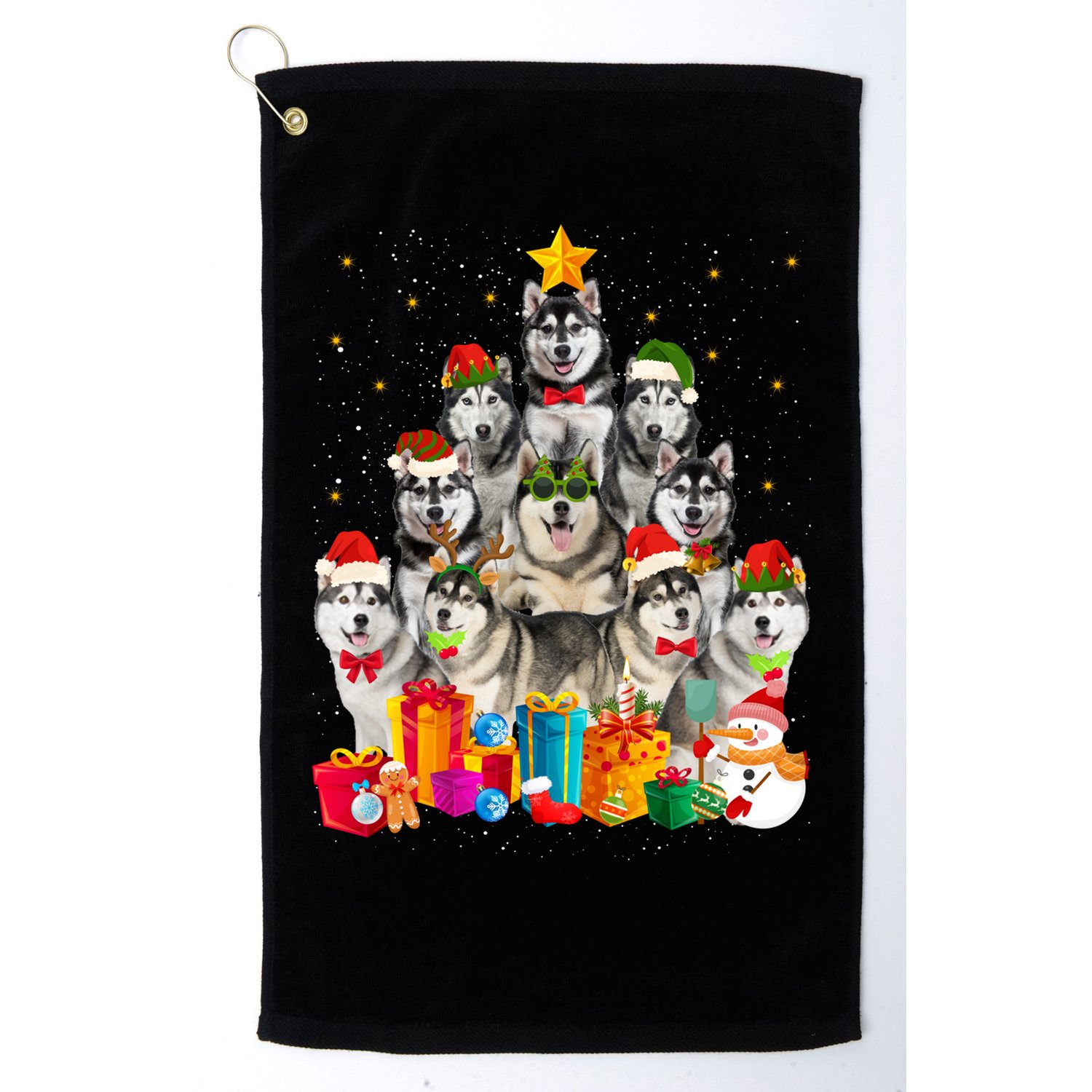 Christmas Funny Siberian Husky Dog Tree Xmas Pet Dog Lover Meaningful Gift Golf Towel