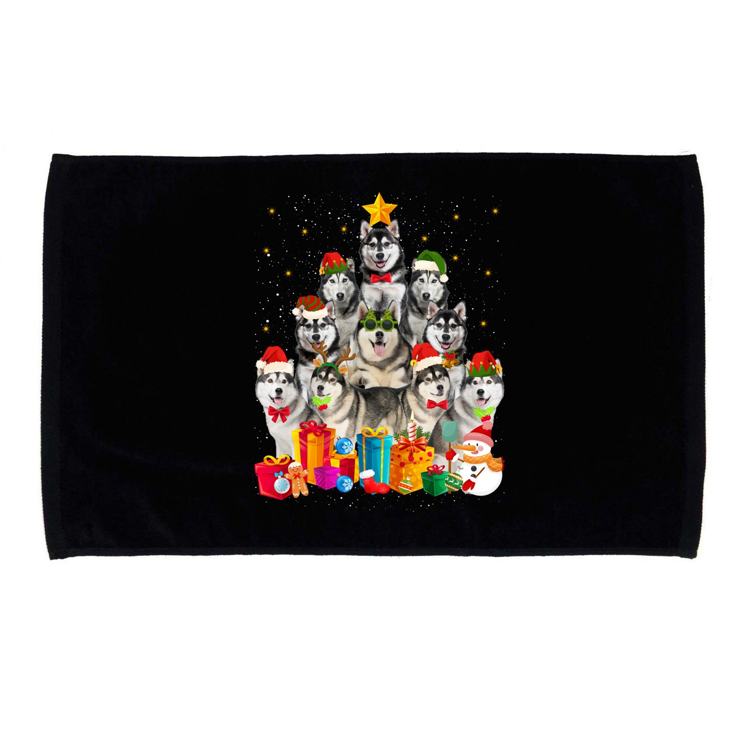 Christmas Funny Siberian Husky Dog Tree Xmas Pet Dog Lover Meaningful Gift Microfiber Hand Towel