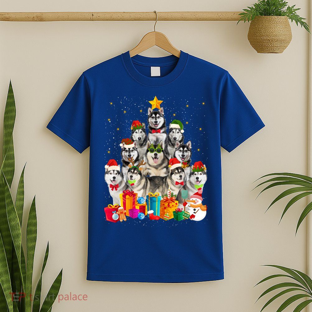 Christmas Funny Siberian Husky Dog Tree Xmas Pet Dog Lover Meaningful Gift T-Shirt
