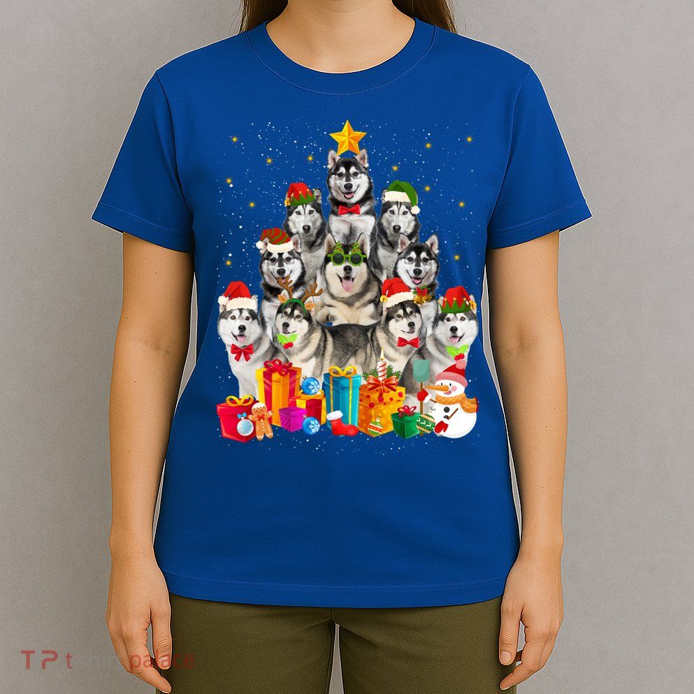 Christmas Funny Siberian Husky Dog Tree Xmas Pet Dog Lover Meaningful Gift T-Shirt