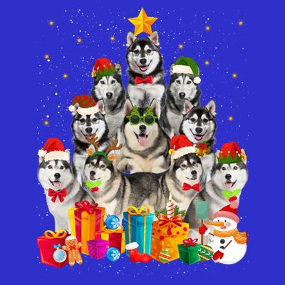 Christmas Funny Siberian Husky Dog Tree Xmas Pet Dog Lover Meaningful Gift T-Shirt