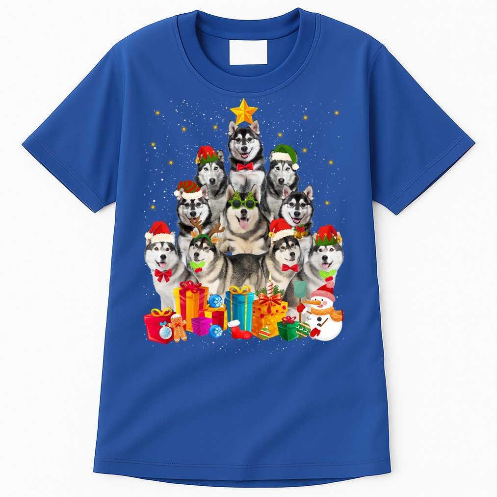 Christmas Funny Siberian Husky Dog Tree Xmas Pet Dog Lover Meaningful Gift Tall T-Shirt