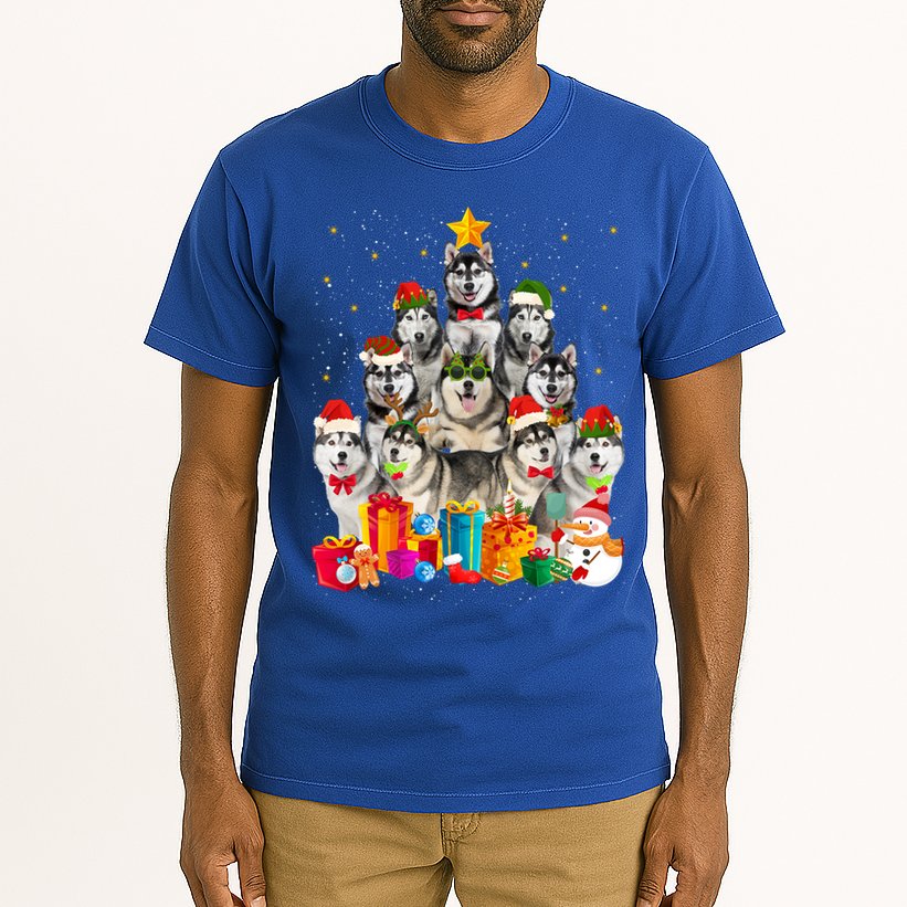 Christmas Funny Siberian Husky Dog Tree Xmas Pet Dog Lover Meaningful Gift Tall T-Shirt