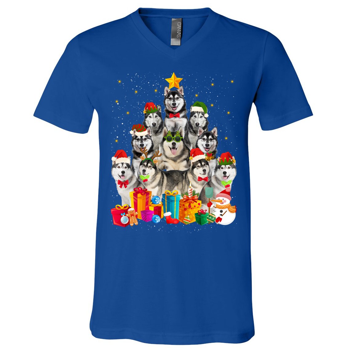 Christmas Funny Siberian Husky Dog Tree Xmas Pet Dog Lover Meaningful Gift V-Neck T-Shirt
