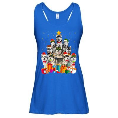 Christmas Funny Siberian Husky Dog Tree Xmas Pet Dog Lover Meaningful Gift Ladies Essential Flowy Tank