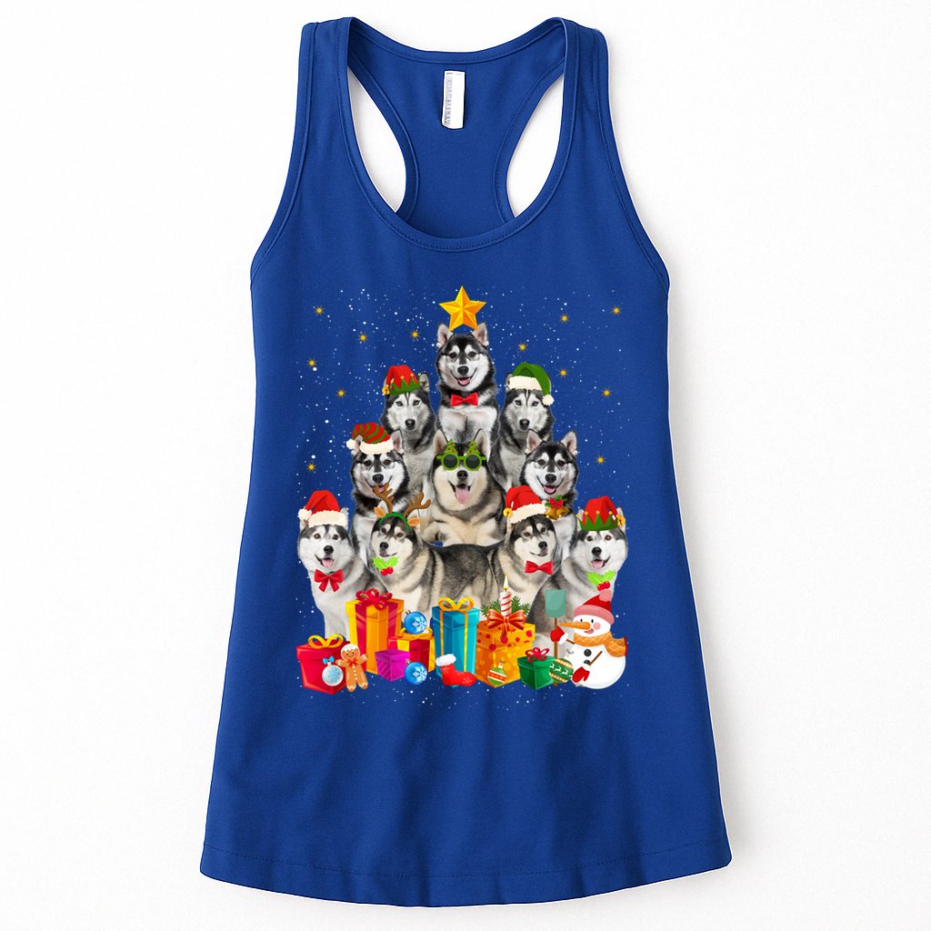 Christmas Funny Siberian Husky Dog Tree Xmas Pet Dog Lover Meaningful Gift Womens Tank Top