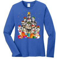 Christmas Funny Siberian Husky Dog Tree Xmas Pet Dog Lover Meaningful Gift Ladies Long Sleeve Shirt