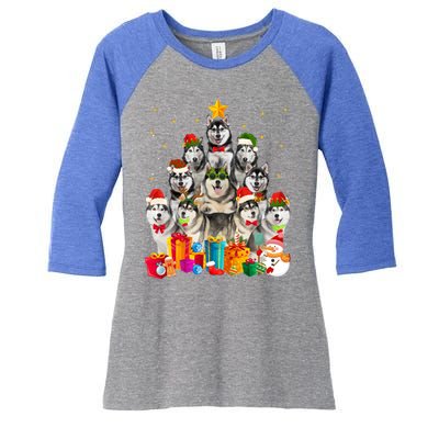 Christmas Funny Siberian Husky Dog Tree Xmas Pet Dog Lover Meaningful Gift Women's Tri-Blend 3/4-Sleeve Raglan Shirt