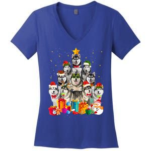 Christmas Funny Siberian Husky Dog Tree Xmas Pet Dog Lover Meaningful Gift Women's V-Neck T-Shirt