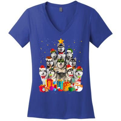 Christmas Funny Siberian Husky Dog Tree Xmas Pet Dog Lover Meaningful Gift Women's V-Neck T-Shirt