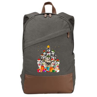 Christmas Funny Siberian Husky Dog Tree Xmas Pet Dog Lover Meaningful Gift Cotton Canvas Backpack