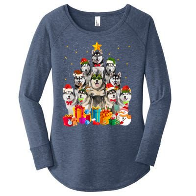 Christmas Funny Siberian Husky Dog Tree Xmas Pet Dog Lover Meaningful Gift Women's Perfect Tri Tunic Long Sleeve Shirt