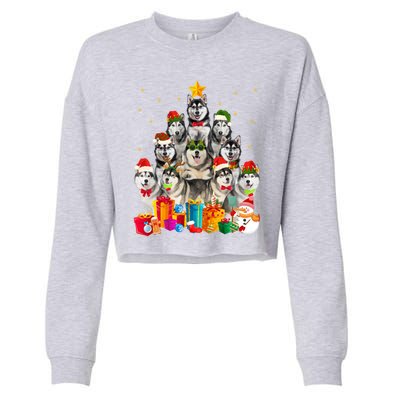 Christmas Funny Siberian Husky Dog Tree Xmas Pet Dog Lover Meaningful Gift Cropped Pullover Crew