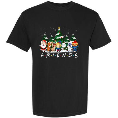 Christmas Friends Santa Rudolph Snowman Xmas Family Pajamas Garment-Dyed Heavyweight T-Shirt