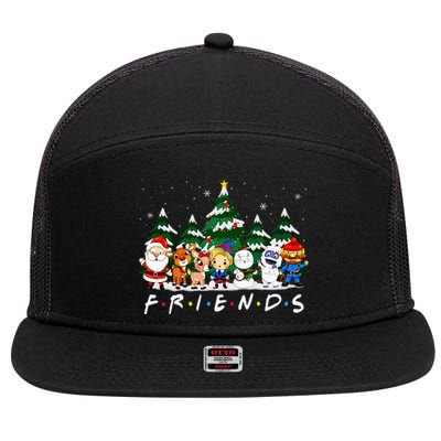 Christmas Friends Santa Rudolph Snowman Xmas Family Pajamas 7 Panel Mesh Trucker Snapback Hat