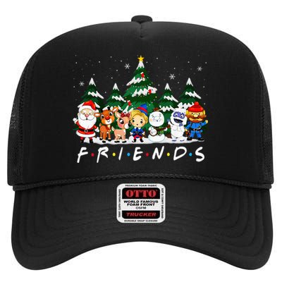 Christmas Friends Santa Rudolph Snowman Xmas Family Pajamas High Crown Mesh Back Trucker Hat