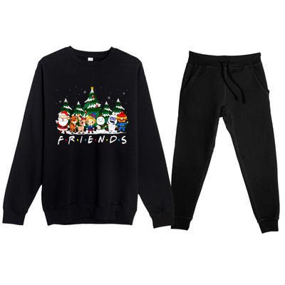 Christmas Friends Santa Rudolph Snowman Xmas Family Pajamas Premium Crewneck Sweatsuit Set