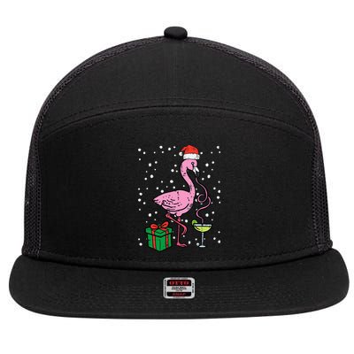 Christmas Flamingo Santa Tropical Xmas Vacation 7 Panel Mesh Trucker Snapback Hat