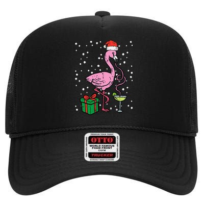 Christmas Flamingo Santa Tropical Xmas Vacation High Crown Mesh Back Trucker Hat