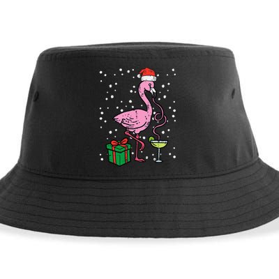 Christmas Flamingo Santa Tropical Xmas Vacation Sustainable Bucket Hat