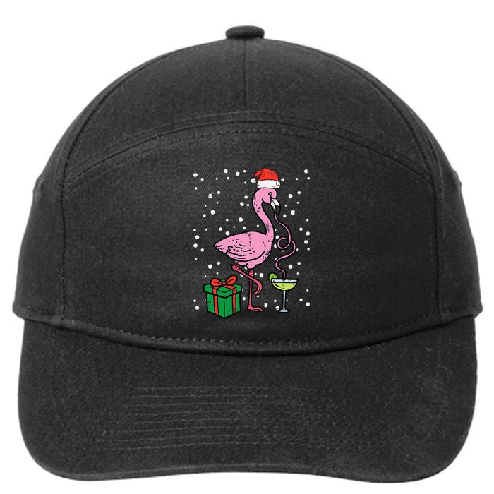 Christmas Flamingo Santa Tropical Xmas Vacation 7-Panel Snapback Hat