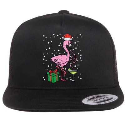 Christmas Flamingo Santa Tropical Xmas Vacation Flat Bill Trucker Hat