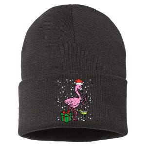 Christmas Flamingo Santa Tropical Xmas Vacation Sustainable Knit Beanie