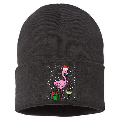 Christmas Flamingo Santa Tropical Xmas Vacation Sustainable Knit Beanie