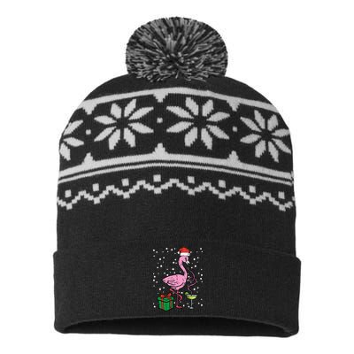 Christmas Flamingo Santa Tropical Xmas Vacation USA-Made Snowflake Beanie