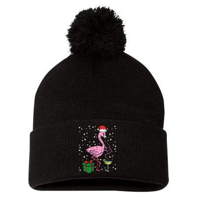 Christmas Flamingo Santa Tropical Xmas Vacation Pom Pom 12in Knit Beanie