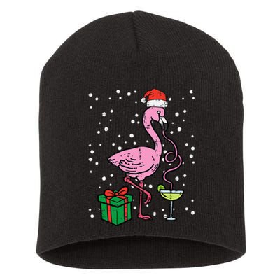 Christmas Flamingo Santa Tropical Xmas Vacation Short Acrylic Beanie