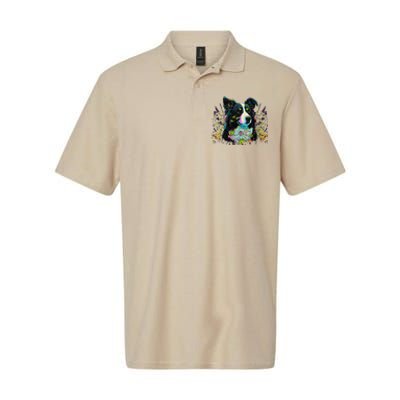 Cute Flower Summer Floral Border Collie Softstyle Adult Sport Polo