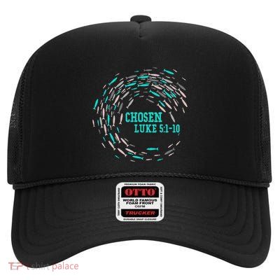Chosen Fish Swim Against The Current Bible Christian Funny High Crown Mesh Back Trucker Hat