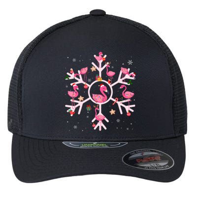 Christmas Flamingo Santa Hat Xmas Lights Flamingo Snowflakes Flexfit Unipanel Trucker Cap